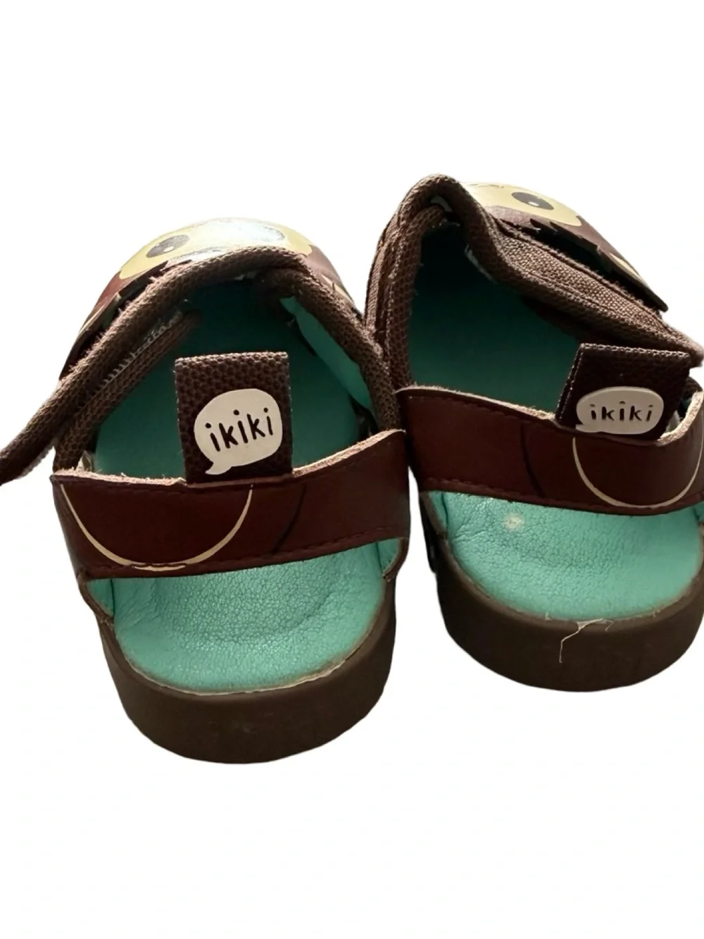 Kids Brown Monkey Face Sandals with Teal Insole
